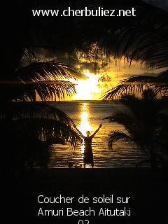 légende: Coucher de soleil sur Amuri Beach Aitutaki 02
qualityCode=raw
sizeCode=half

Données de l'image originale:
Taille originale: 170586 bytes
Temps d'exposition: 1/600 s
Diaph: f/480/100
Heure de prise de vue: 2003:04:13 18:18:01
Flash: non
Focale: 100/10 mm
